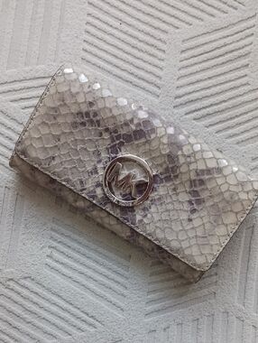 Michael Kors Grey Continental Long Snake-Print Embossed  Leather Snap Wallet